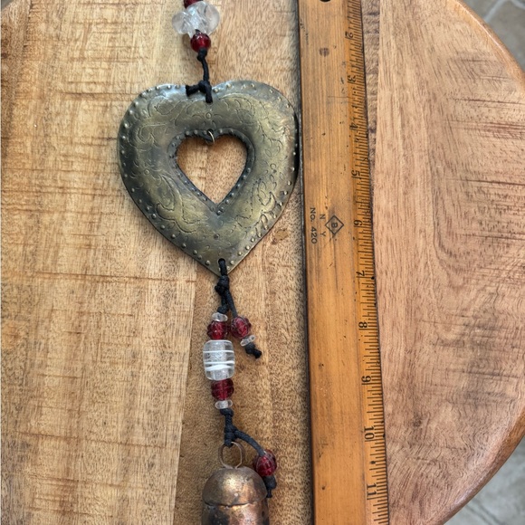 Handcrafted Simple Heart Hanging with Beads & Bell - Rustic Boho Wall - Picture 6 of 11